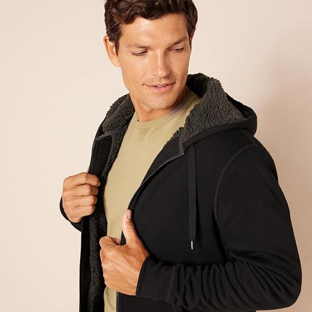 Amazon Essentials Men's Black Sherpa-Lined Fleece Hoddie Sweatshirt Small - Picture 6 of 7